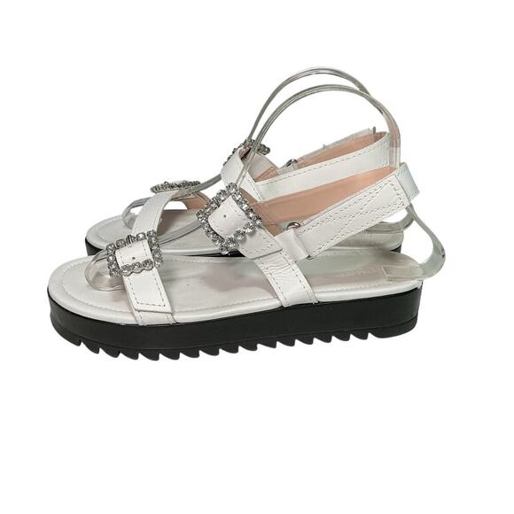Schutz Ruth Embellished Leather Flatform Slingback Sandals White Crystal 7.5 - Picture 10 of 15